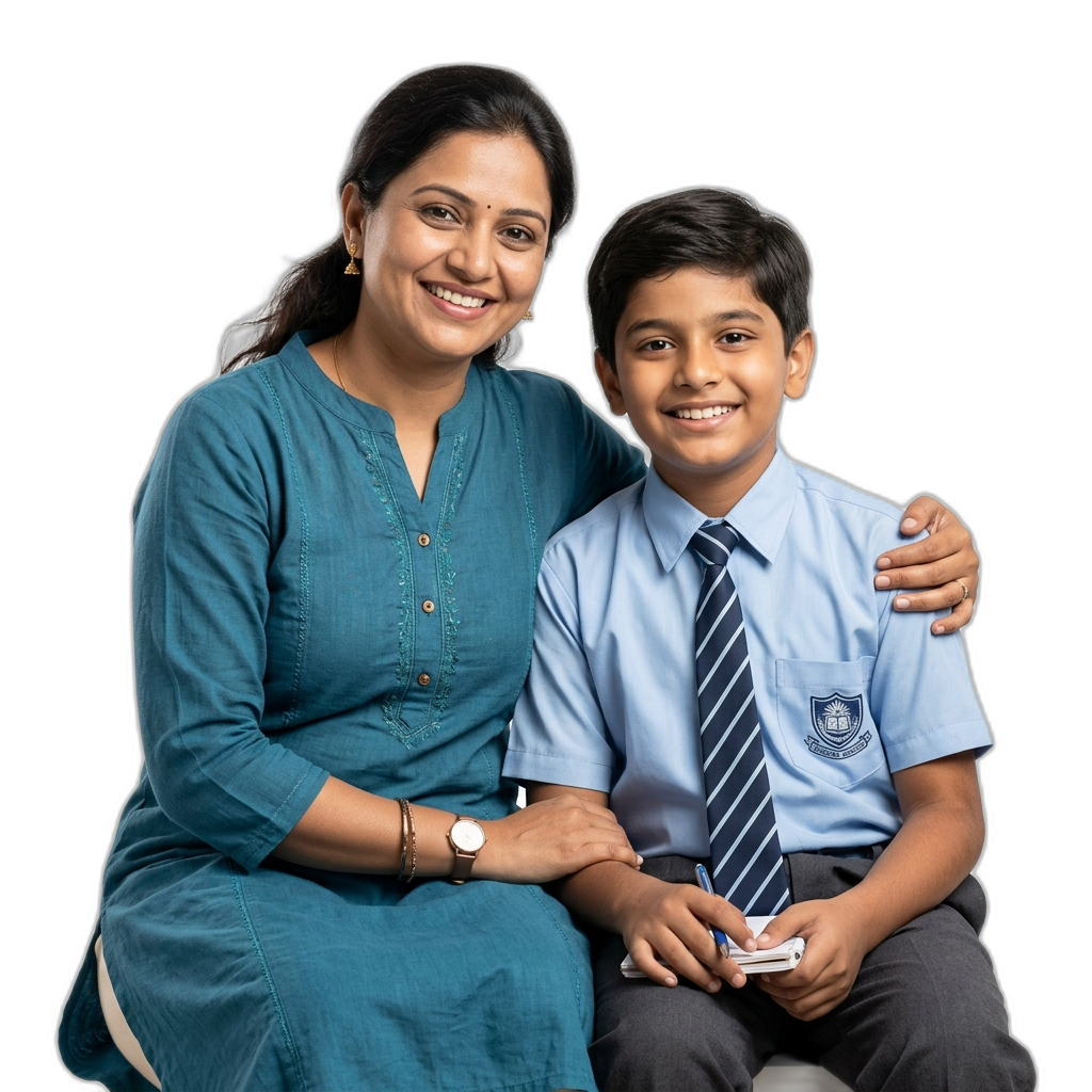 Mother and son learning together